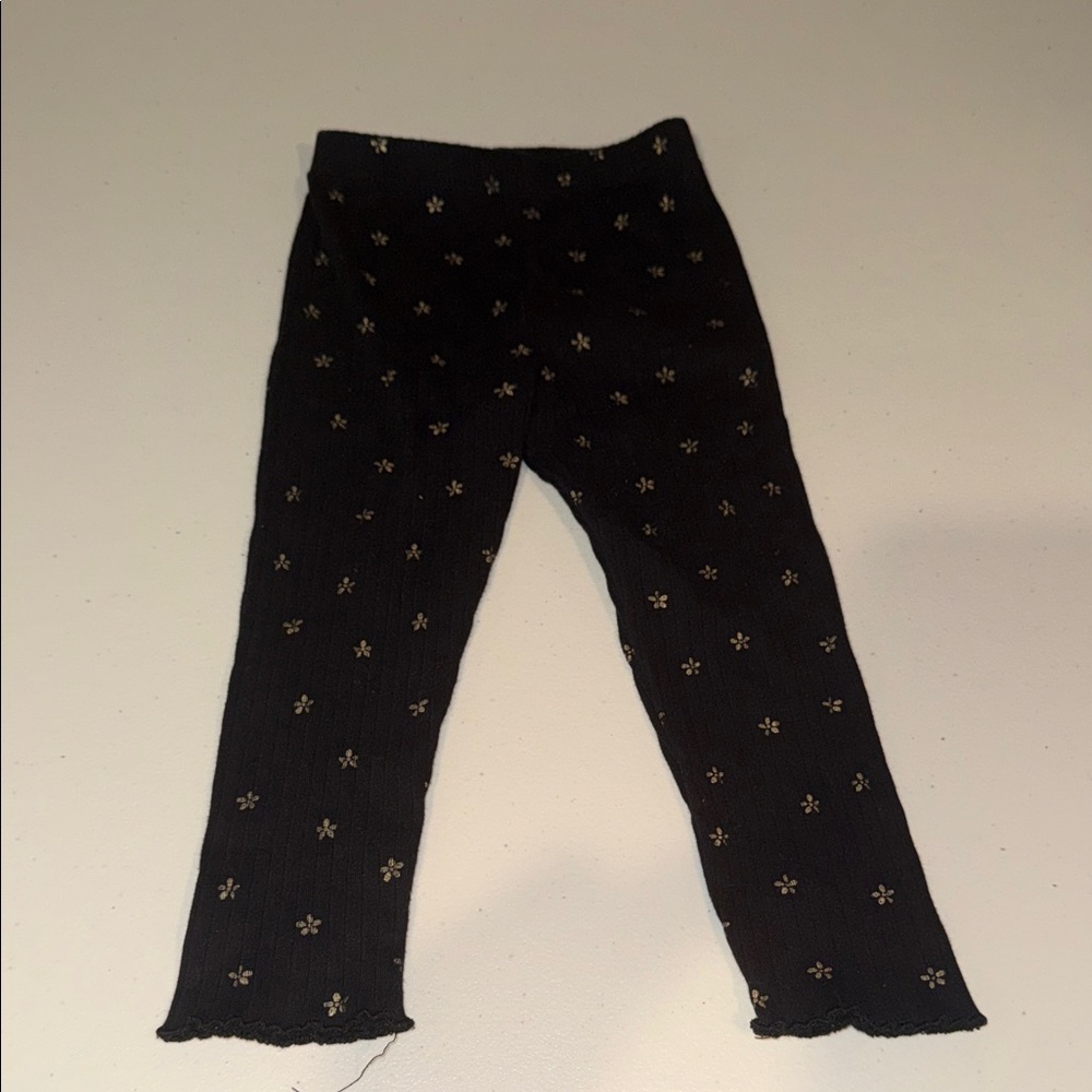 Stylish Kids Black Leggings with Floral Accents